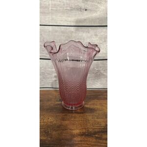 Fenton Pink Ribbed Glass Vase 6.25" Fluted Ruffle Top Swung Colonial Style-96-98